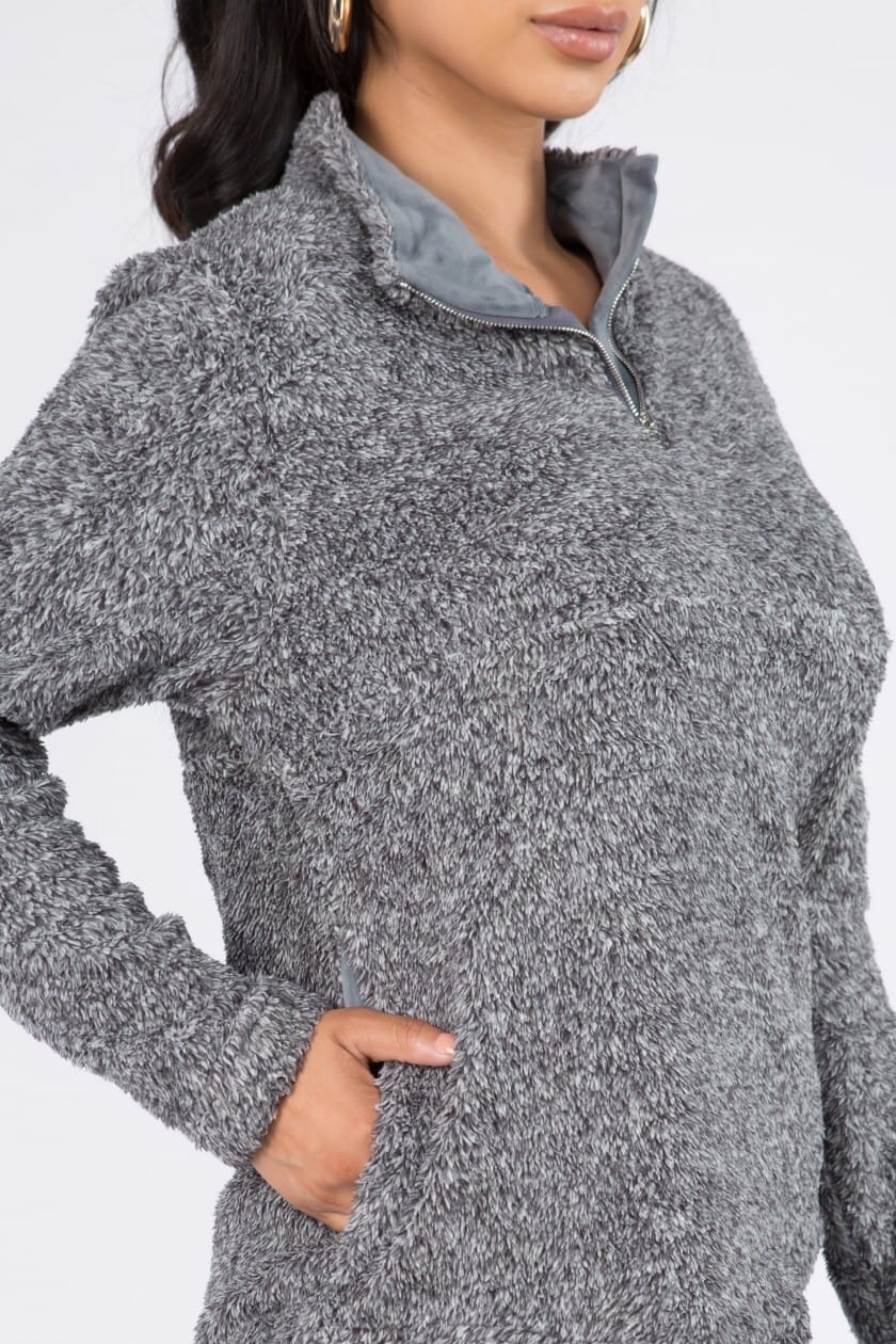 Women's Fuzzy Fleece Zip Front Pullover – model view