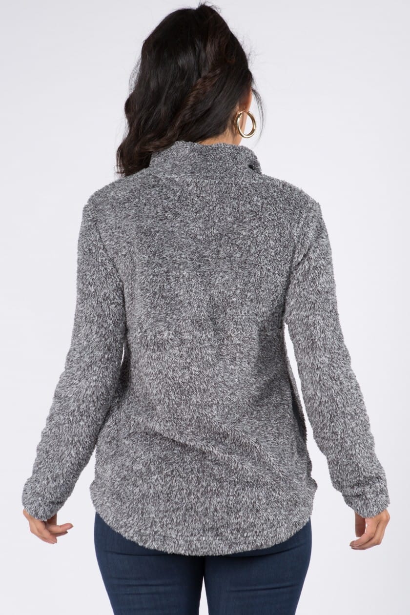 Women's Fuzzy Fleece Zip Front Pullover – detail view
