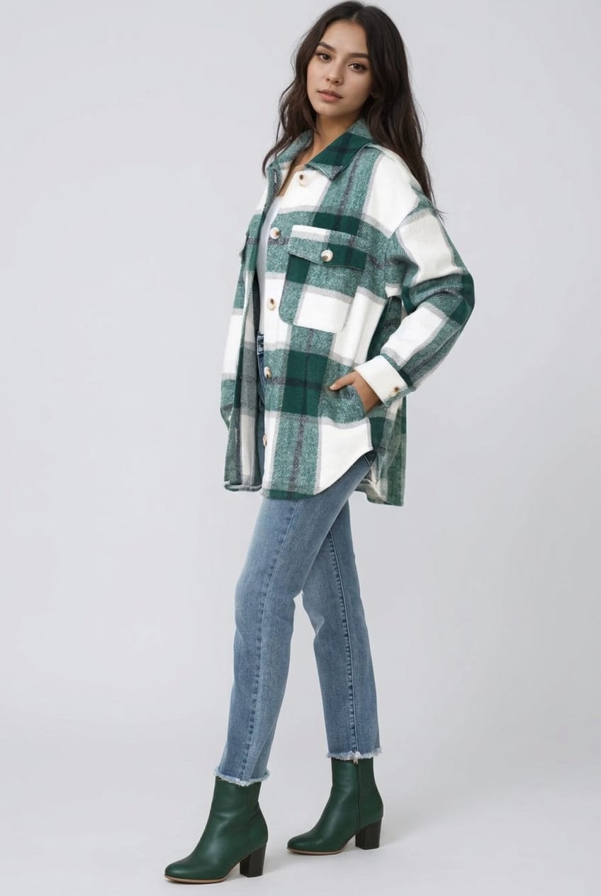 Women's Plaid Pocket Side Shacket – front view