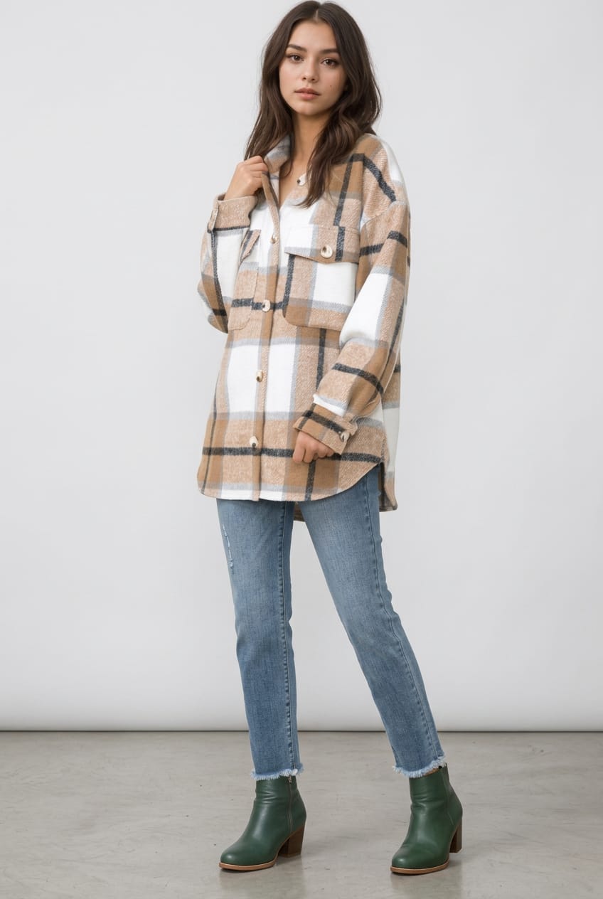 Women's Plaid Pocket Side Shacket – back view