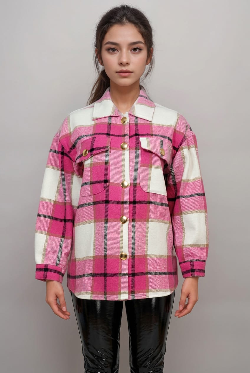 Women's Plaid Pocket Side Shacket – detail view