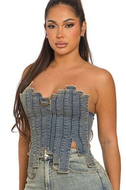 Women's Sweetheart Denim Corset Top - photo 2
