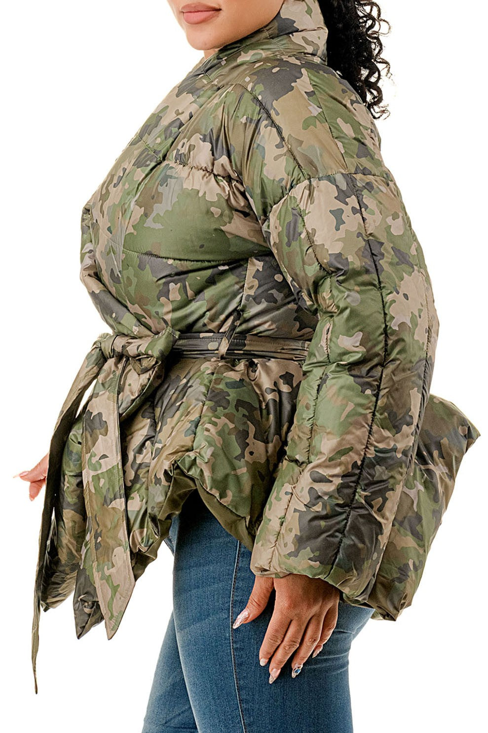 Plus size camo puffer jacket front