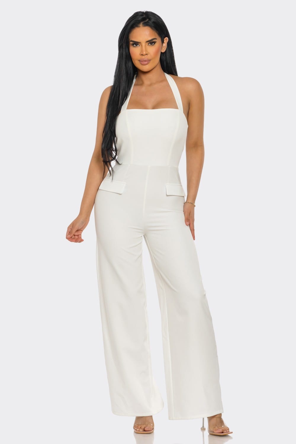 Women's Off-White Midnight Sculpt Halter Jumpsuit – front view