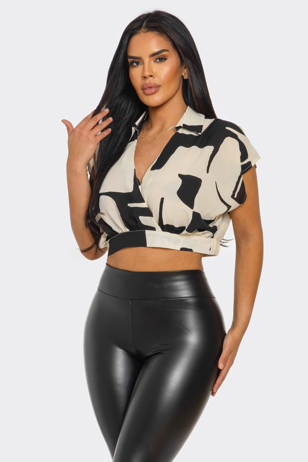 Women's Modern Muse Abstract Wrap Crop Top – detail view