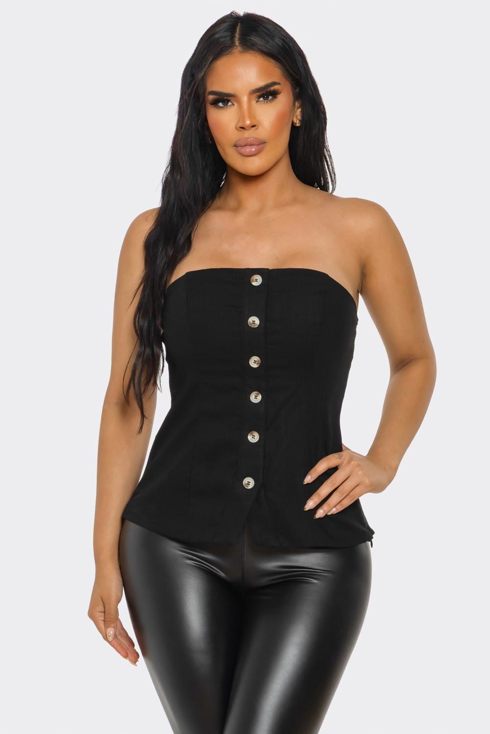 Women's Coastal Muse Linen Strapless Corset Top – detail view