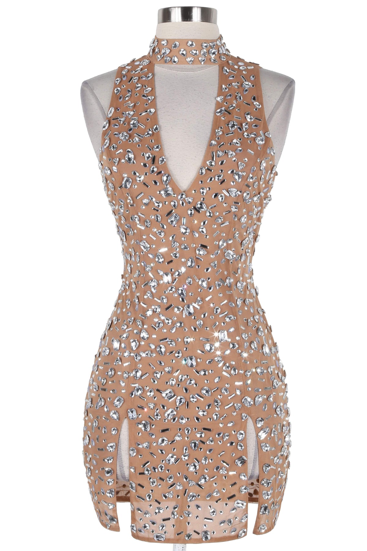 Women's Rhinestone Embellished Halter Open Back Mini Dress - photo 2