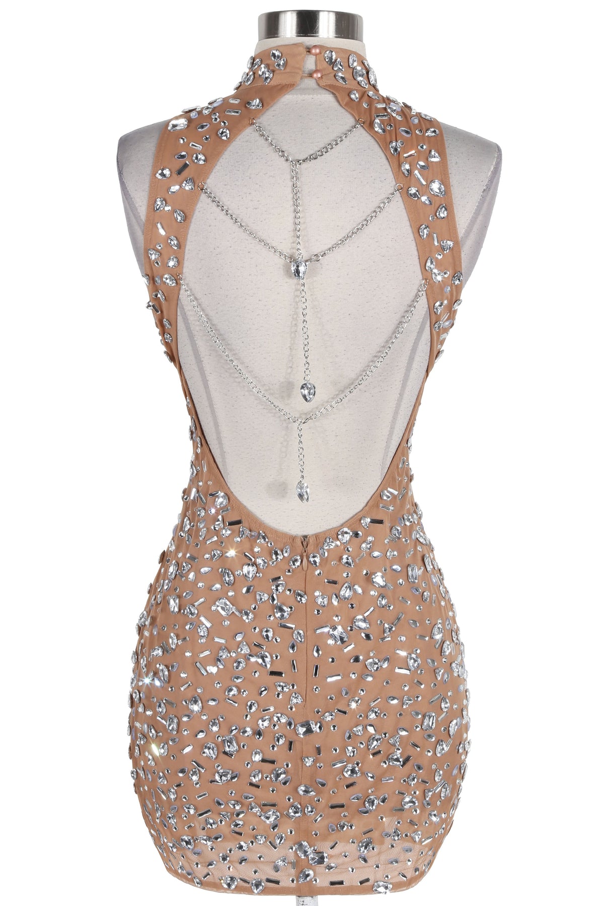 Women's Rhinestone Embellished Halter Open Back Mini Dress - photo 4