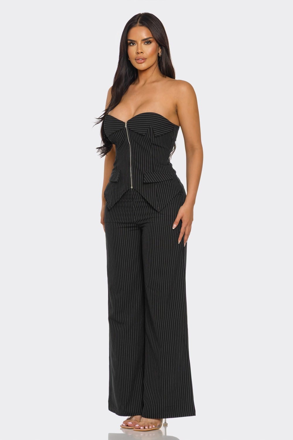 Women's Power Structure Strapless Corset Top & Wide Leg Pant Set – detail view