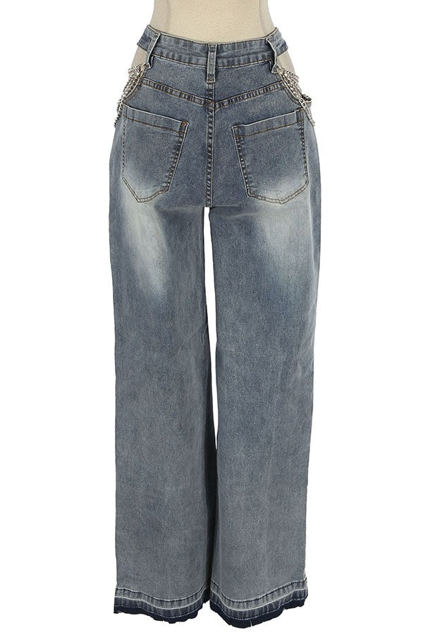 Women's Medium Wash Chain Detail Wide Leg Jeans - photo 3