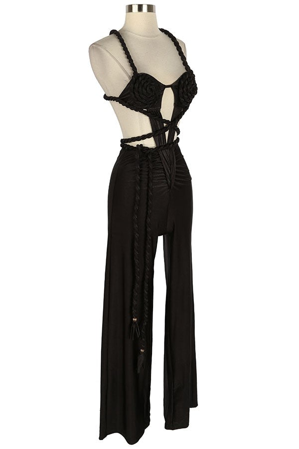 Women's Satin Halter Cutout Wide Leg Jumpsuit - photo 2