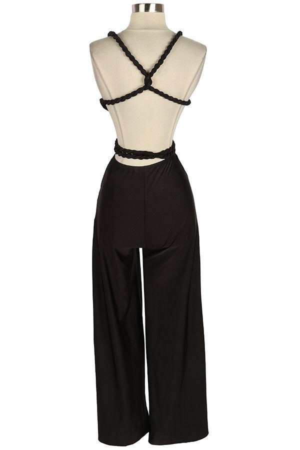 Women's Satin Halter Cutout Wide Leg Jumpsuit - photo 3