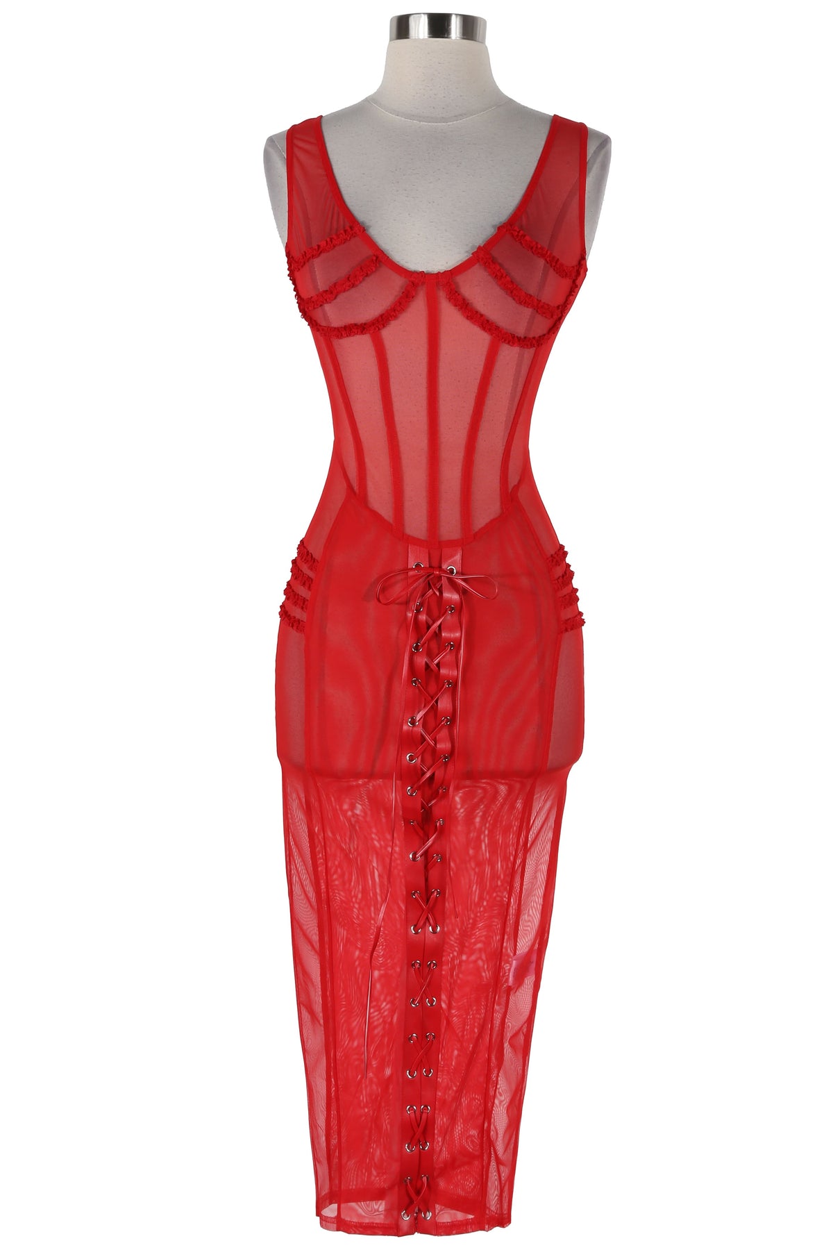 Women's Sheer Mesh Corset Midi Dress