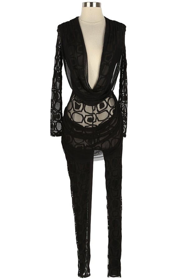 Women's Lace Plunge Long Sleeve Jumpsuit