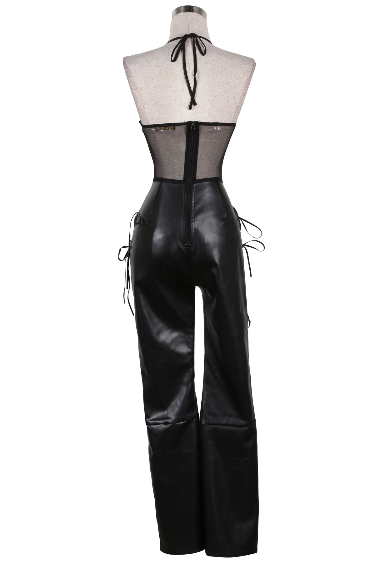 Women's Faux Leather Halter Lace-Up Side Jumpsuit - photo 3