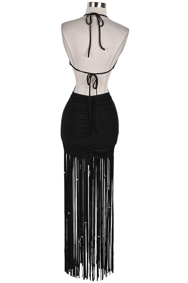 Women's Halter Cutout Fringe Maxi Dress - photo 3