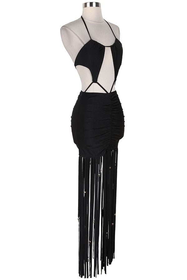 Women's Halter Cutout Fringe Maxi Dress - photo 2