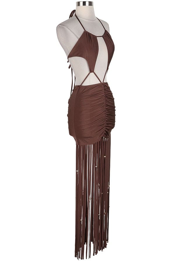 Women's Halter Cutout Fringe Maxi Dress - photo 2