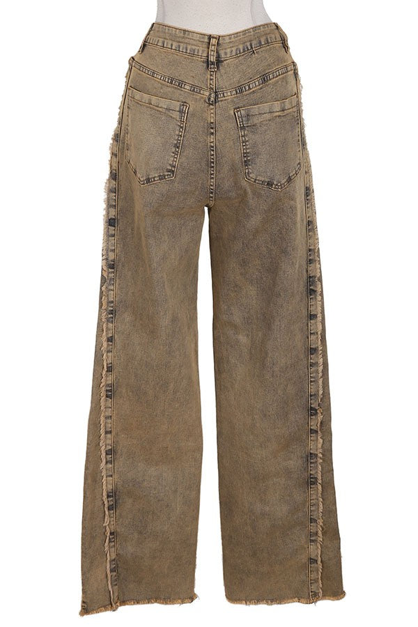 Women's Distressed Cargo Wide Leg Jeans – Brown Wash - photo 2