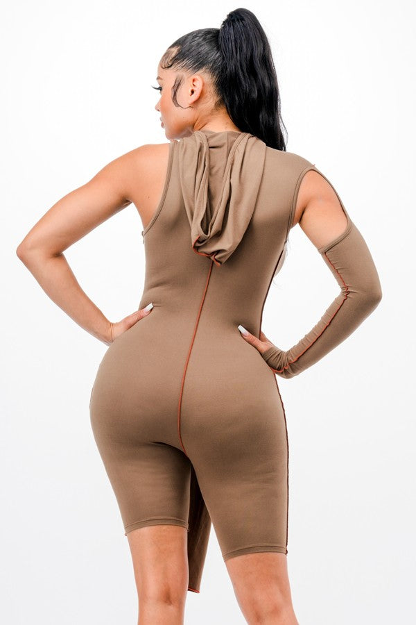 Women's Hooded One Sleeve Cutout Romper - photo 4