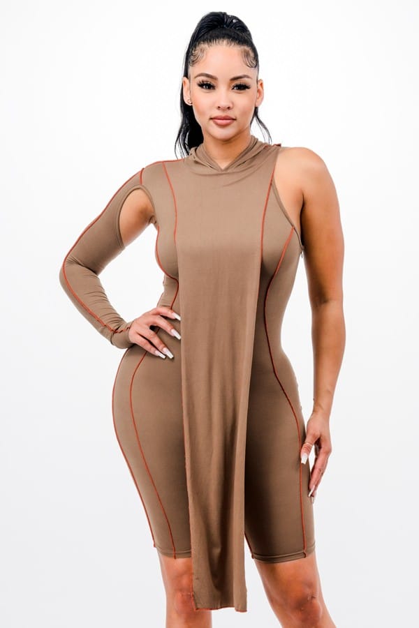 Women's Hooded One Sleeve Cutout Romper - photo 2