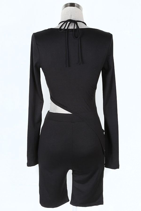 Women's Long Sleeve Cutout Crop Top & Biker Shorts Set - photo 3