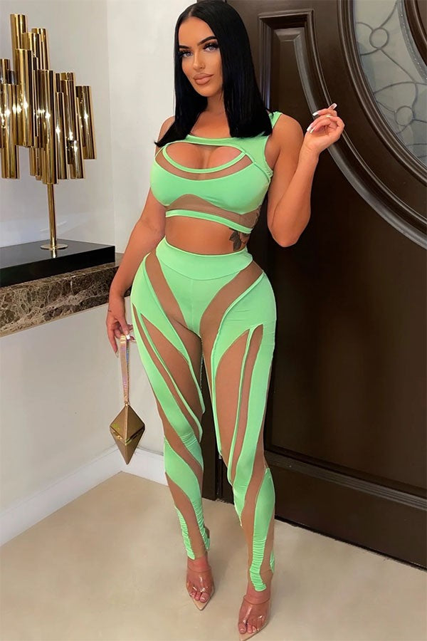 Women's Mesh Panel Bra Top & Leggings Set