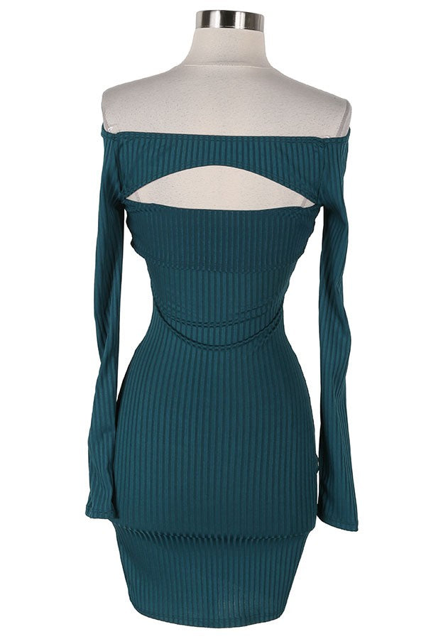 Women's Ribbed Off-Shoulder Cutout Button Front Mini Dress - photo 3