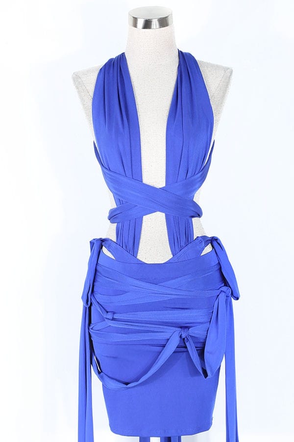 Women's Plunge Halter Wrap Top & Mini Skirt Set