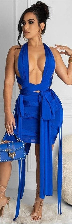 Women's Plunge Halter Wrap Top & Mini Skirt Set - photo 4