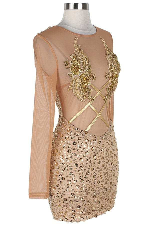 Women's Sequin Sheer Long Sleeve Cutout Mini Dress - photo 2