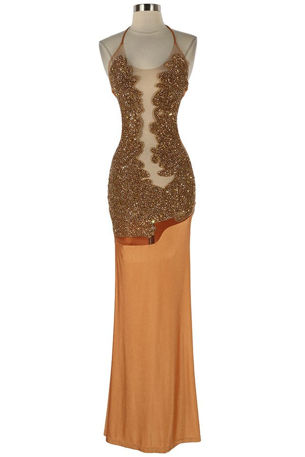 Women's Sequin Bodice Halter Mermaid Gown