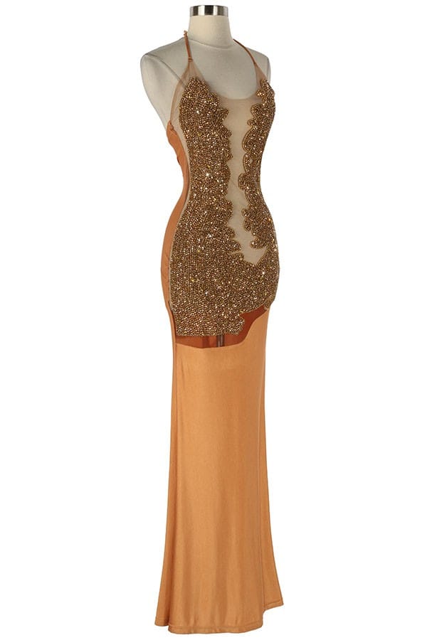 Women's Sequin Bodice Halter Mermaid Gown - photo 2