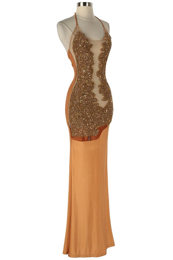 Women's Sequin Bodice Halter Mermaid Gown - photo 2