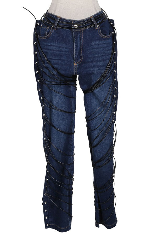 Women's Lace-Up Side Straight Leg Jeans