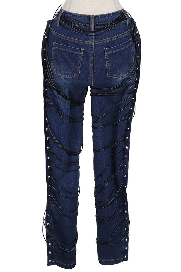 Women's Lace-Up Side Straight Leg Jeans - photo 3