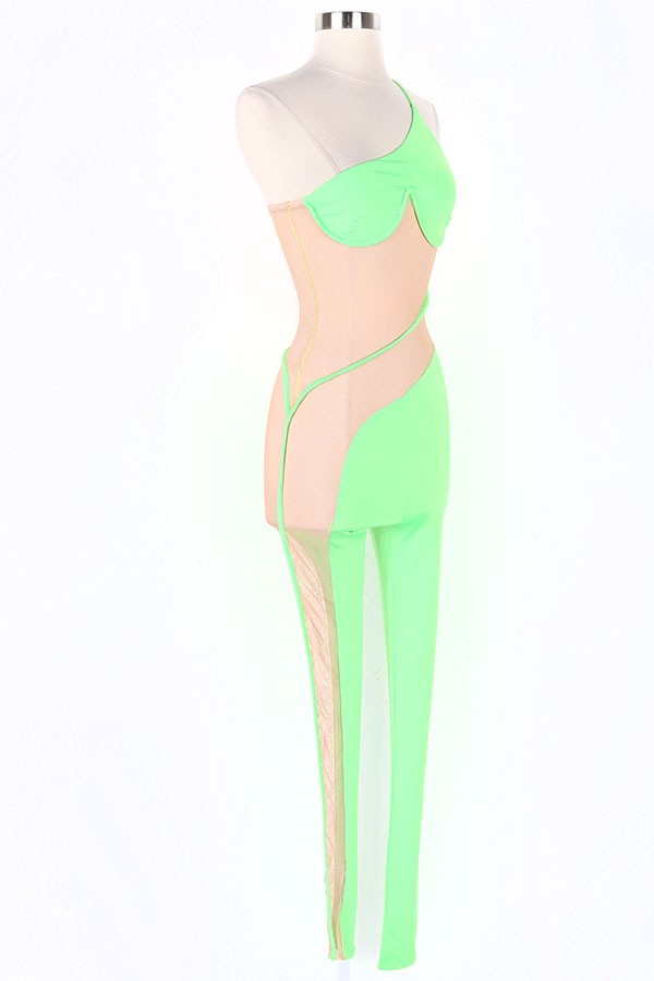 Women's One Shoulder Mesh Panel Jumpsuit - photo 2