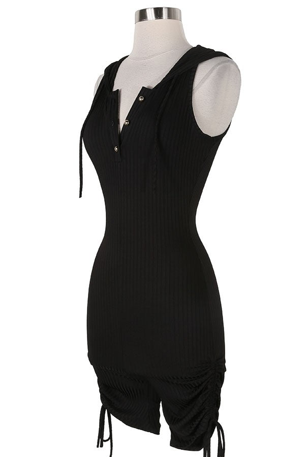 Women's Ribbed Hooded Sleeveless Cutout Romper - photo 4