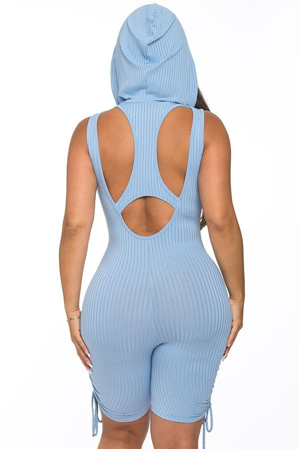 Women's Ribbed Hooded Sleeveless Cutout Romper - photo 3