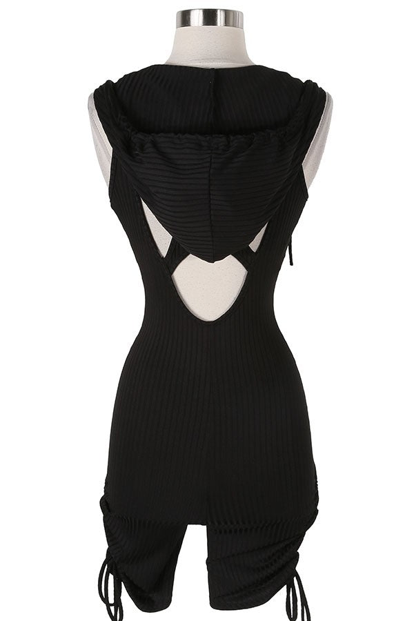 Women's Ribbed Hooded Sleeveless Cutout Romper - photo 5