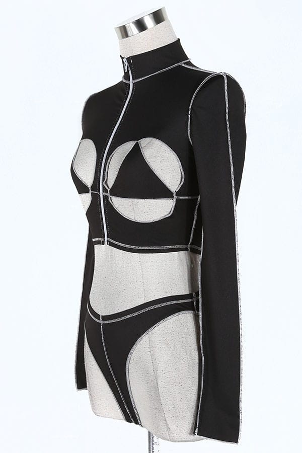 Women's black cutout long sleeve top and pants set - photo 2