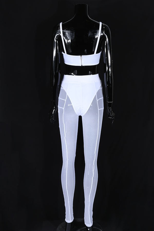 Women's white mesh bra top and leggings set - photo 3