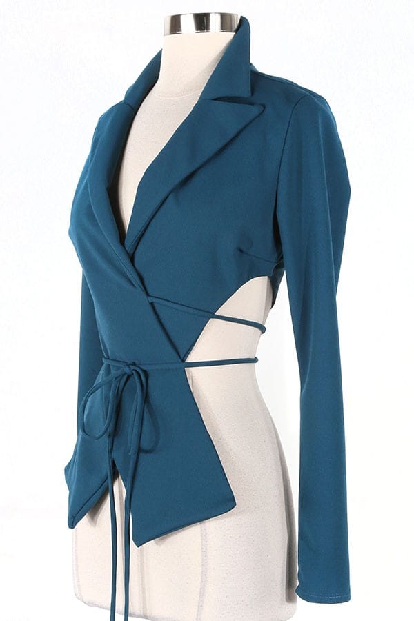 Women's h.green v-neck long sleeve tie-front top - photo 2