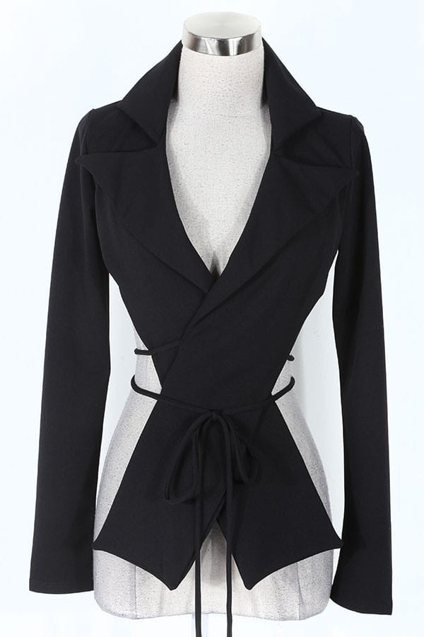 Women's black v-neck long sleeve tie-front top