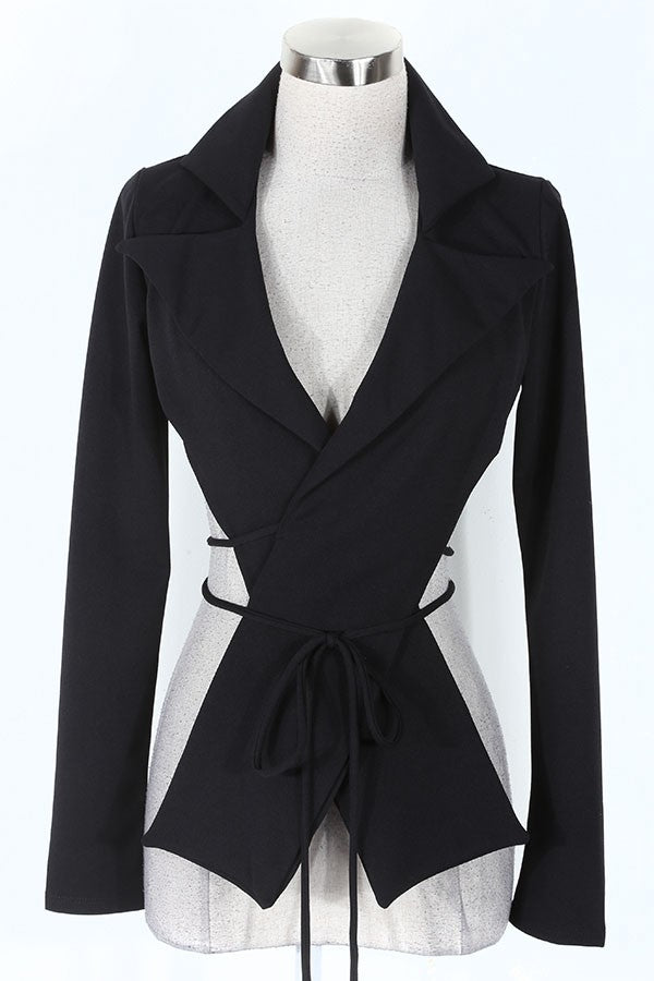 Women's black v-neck long sleeve tie-front top