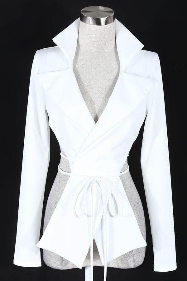 Women's white v-neck long sleeve tie-front top
