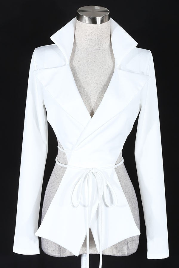 Women's white v-neck long sleeve tie-front top