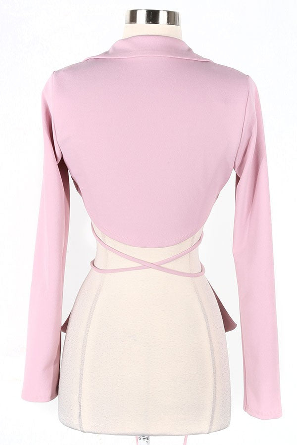 Women's pink v-neck long sleeve tie-front top - photo 3