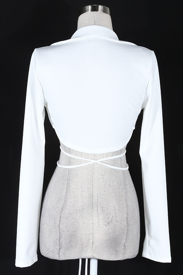 Women's white v-neck long sleeve tie-front top - photo 3