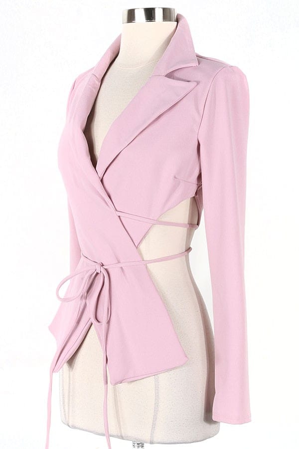 Women's pink v-neck long sleeve tie-front top - photo 2